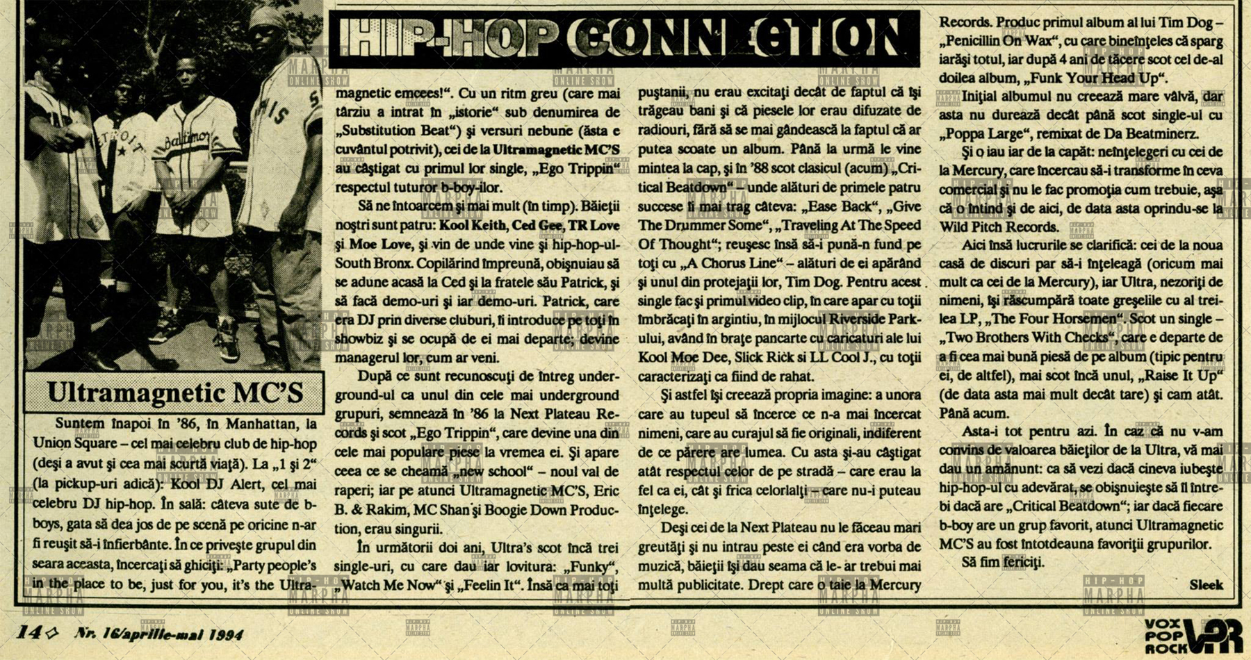 Pagini de istorie HIP HOP CONNECTION (Vox Pop Rock numarul 16, aprilie-mai 1994)